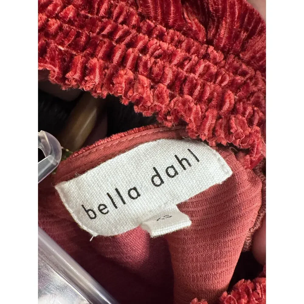 Bella Dahl Velvet Dress Silk Blend Burnt Orange Smocked Waist Boho XS - Picture 6 of 6
